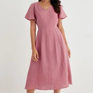 Grae Cove Hannah 100%Linen V-Neck Flutter Sleeve Midi Dress(Small, New with Tag)